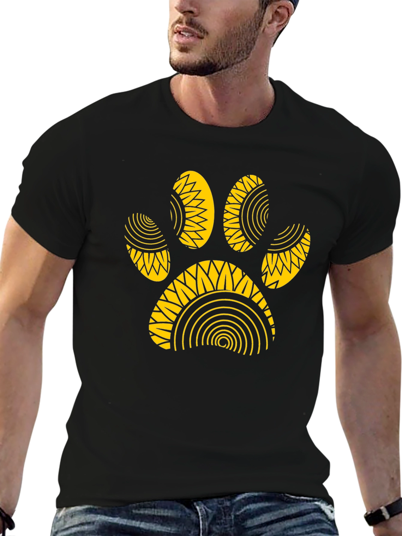 Black T-Shirt with Gold Paw Print
