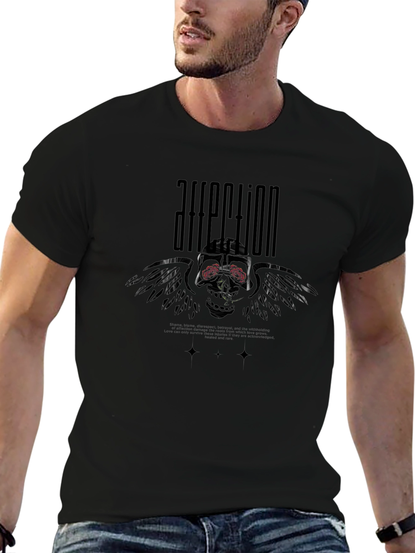 Affection Skull Winged Graphic T-Shirt