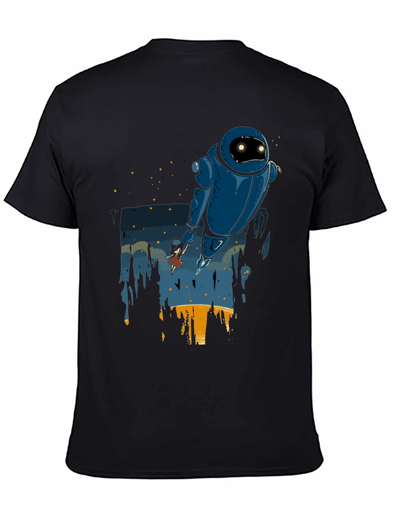 Robot & Girl Graphic Black T-Shirt