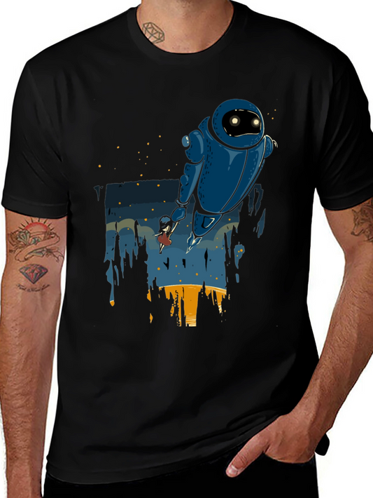 Robot & Girl Graphic Black T-Shirt