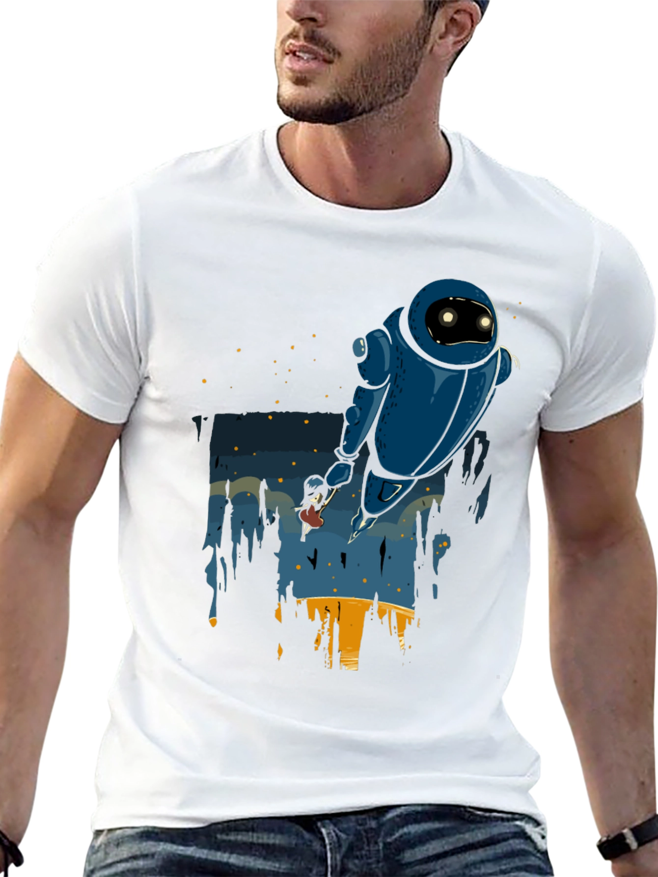 Robot & Girl Graphic Black T-Shirt