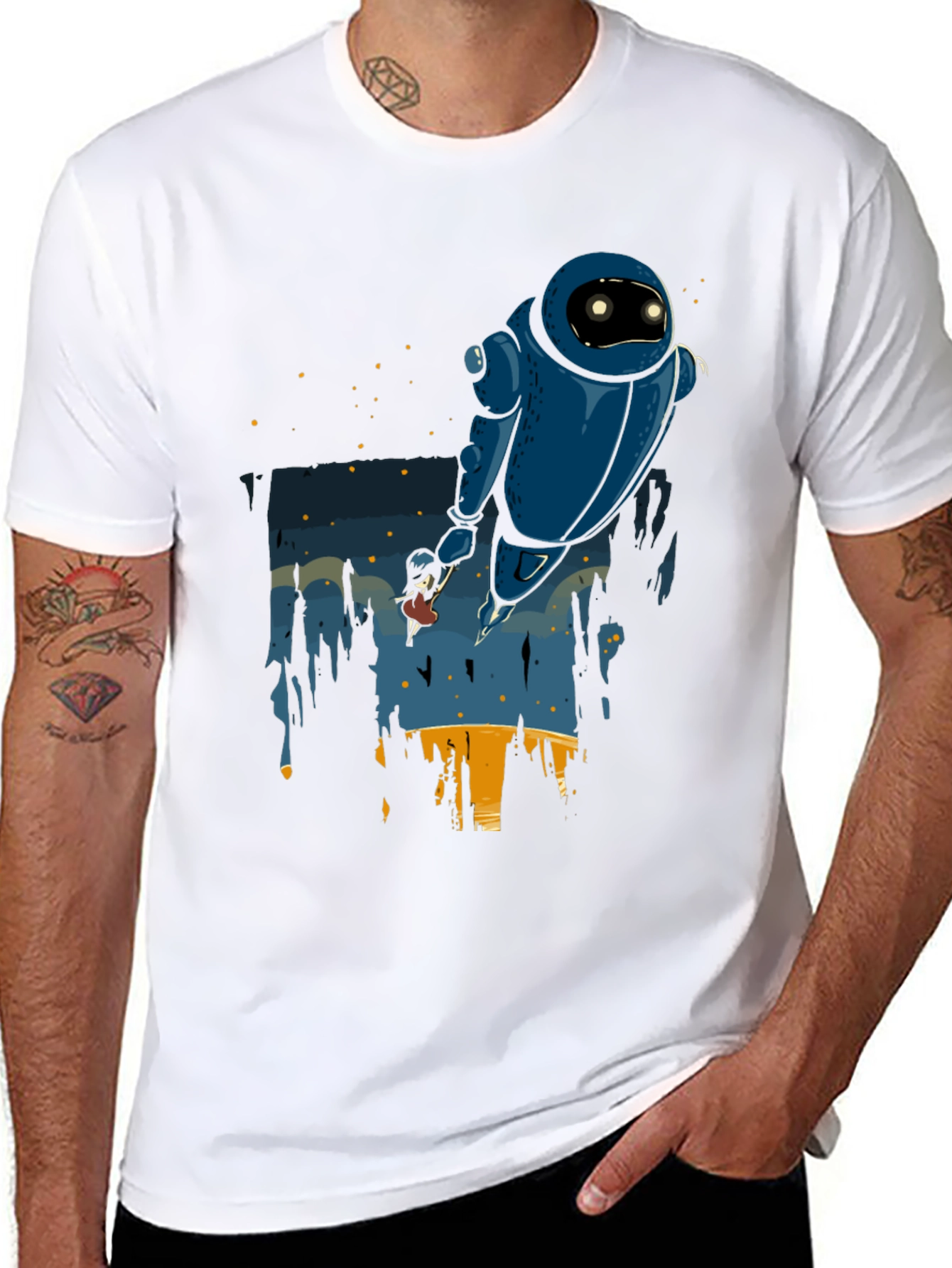 Robot & Girl Graphic Black T-Shirt