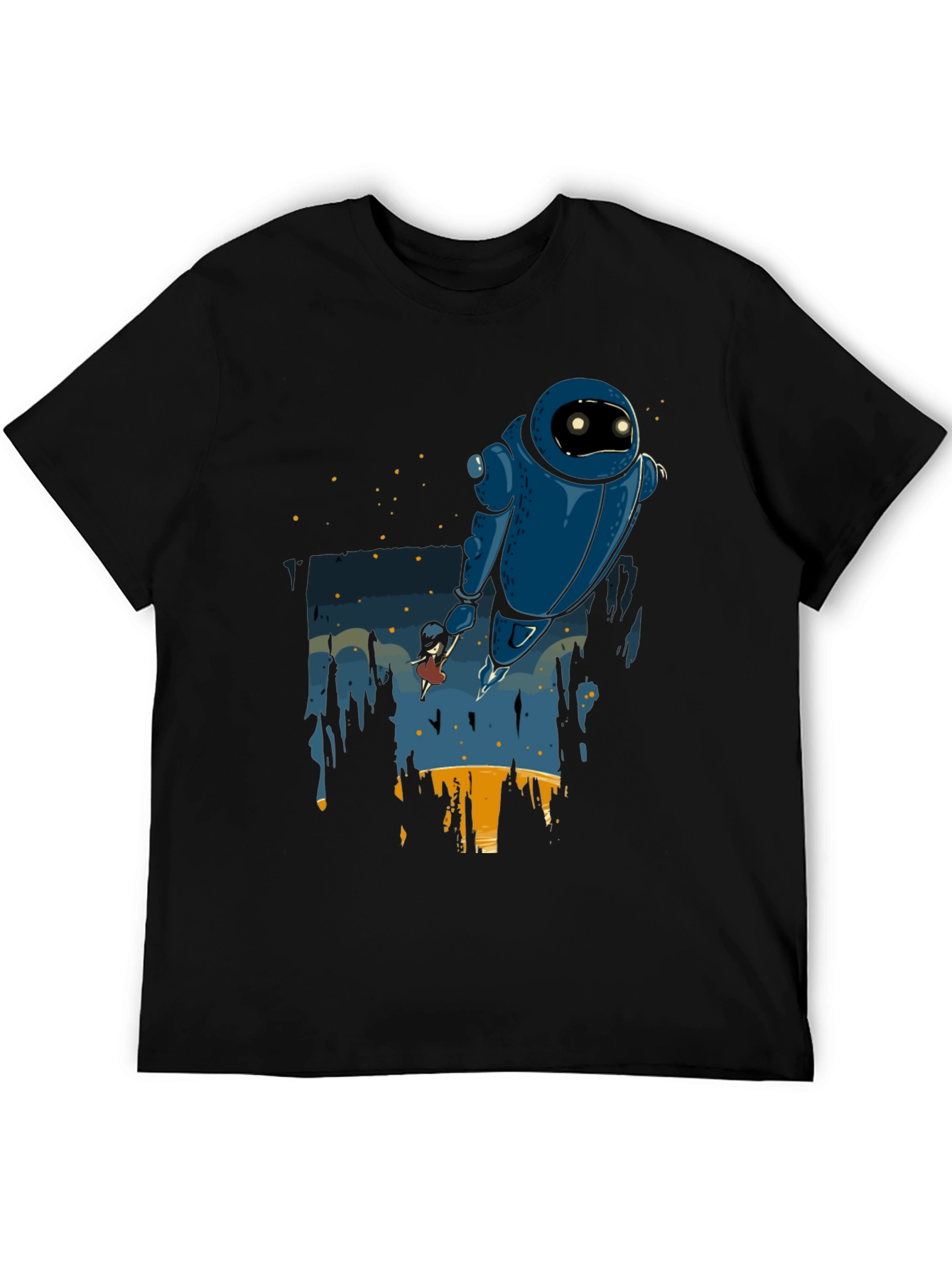 Robot & Girl Graphic Black T-Shirt