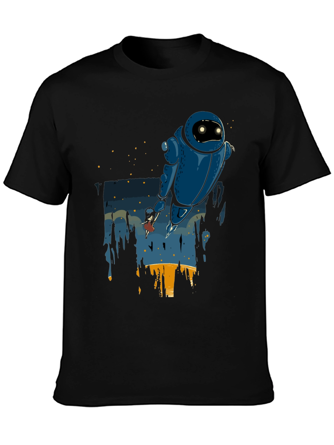 Robot & Girl Graphic Black T-Shirt