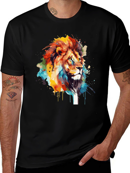 Lion Art Print Mens Black T-Shirt