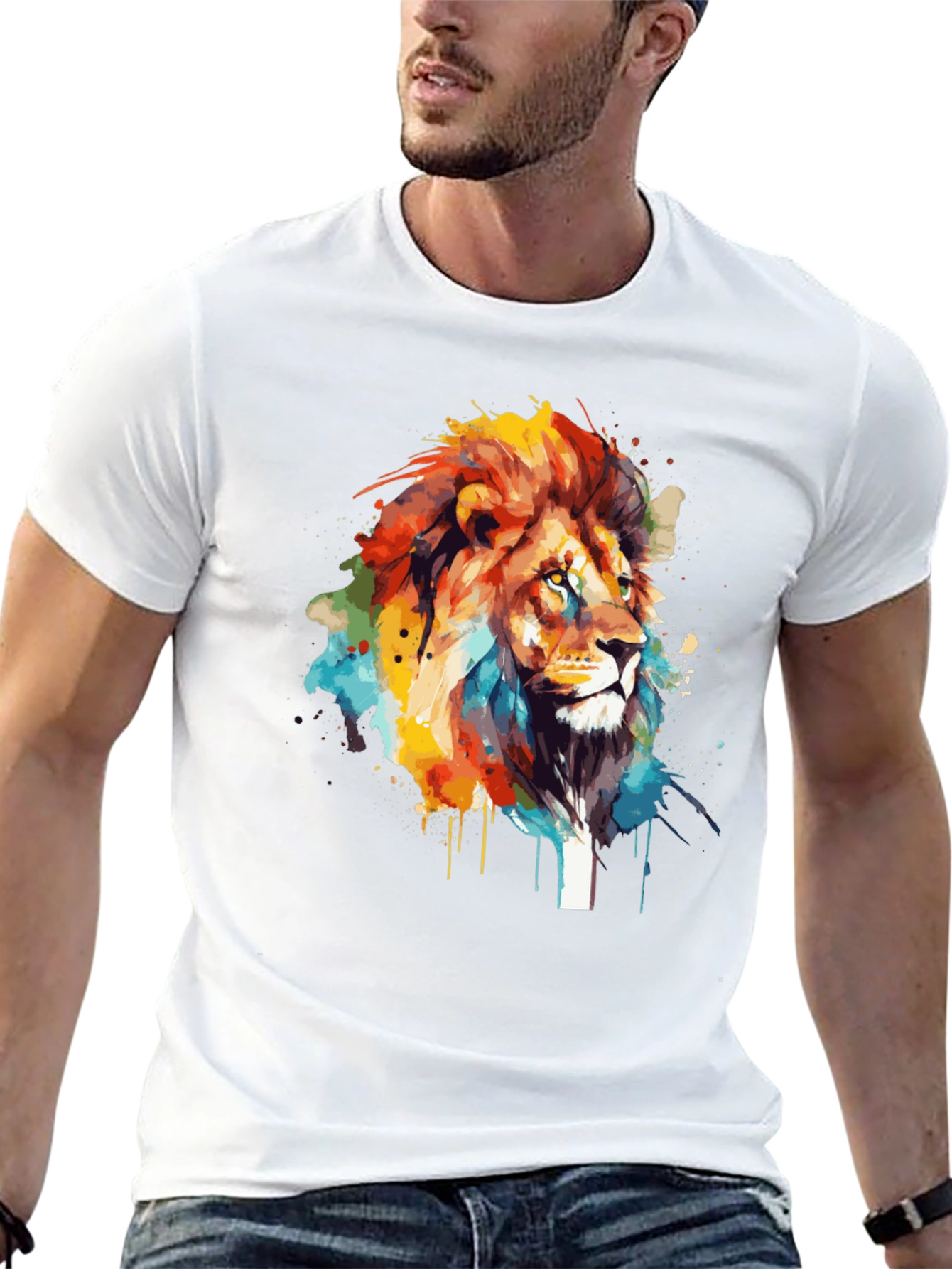 Lion Art Print Mens Black T-Shirt