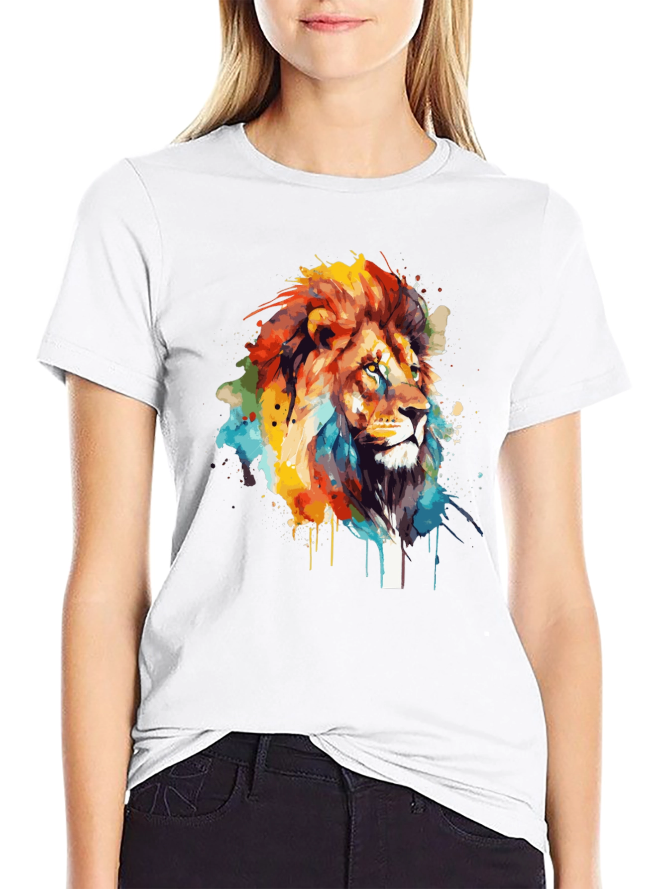 Lion Art Print Mens Black T-Shirt