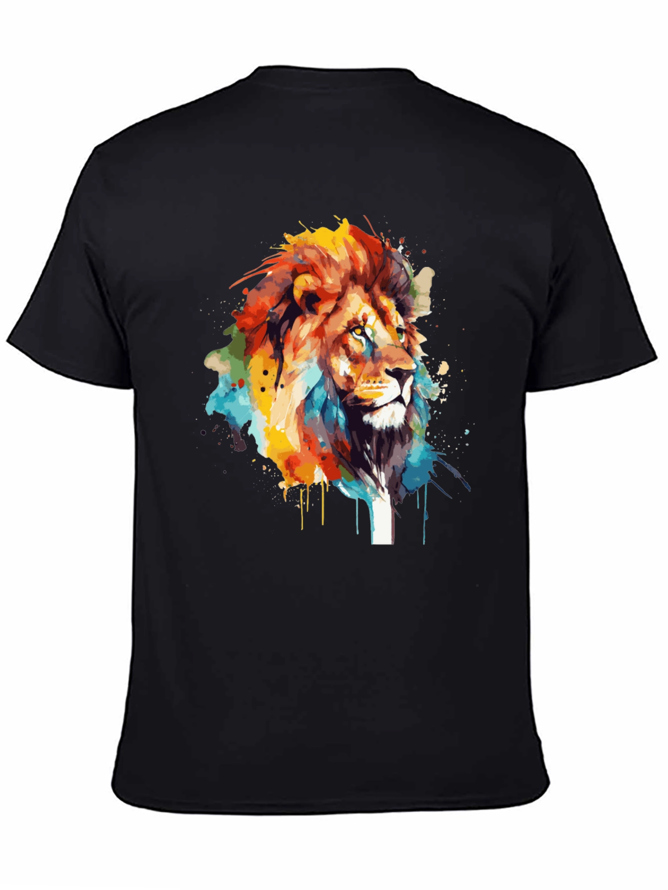 Lion Art Print Mens Black T-Shirt