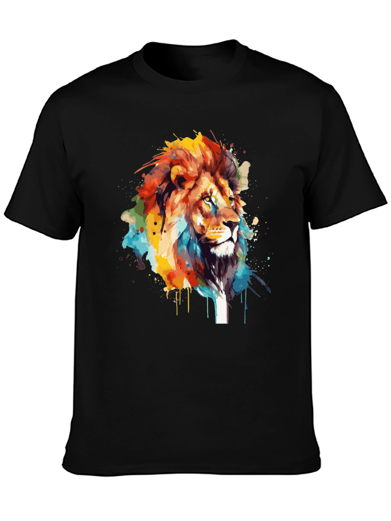 Lion Art Print Mens Black T-Shirt