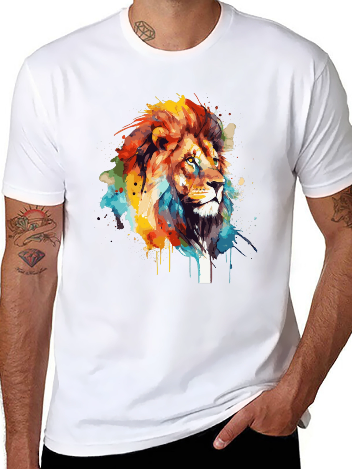 Lion Art Print Mens Black T-Shirt