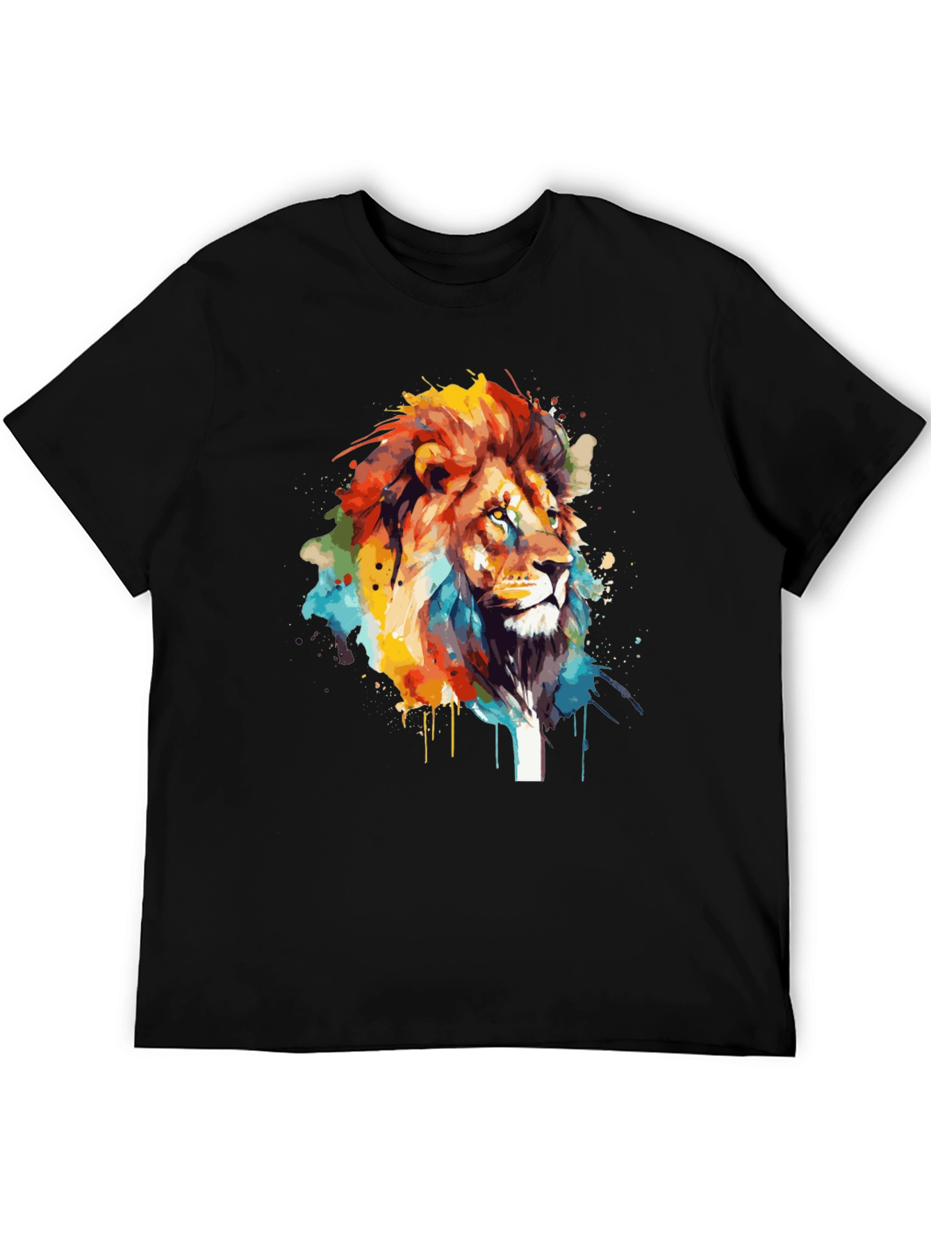 Lion Art Print Mens Black T-Shirt