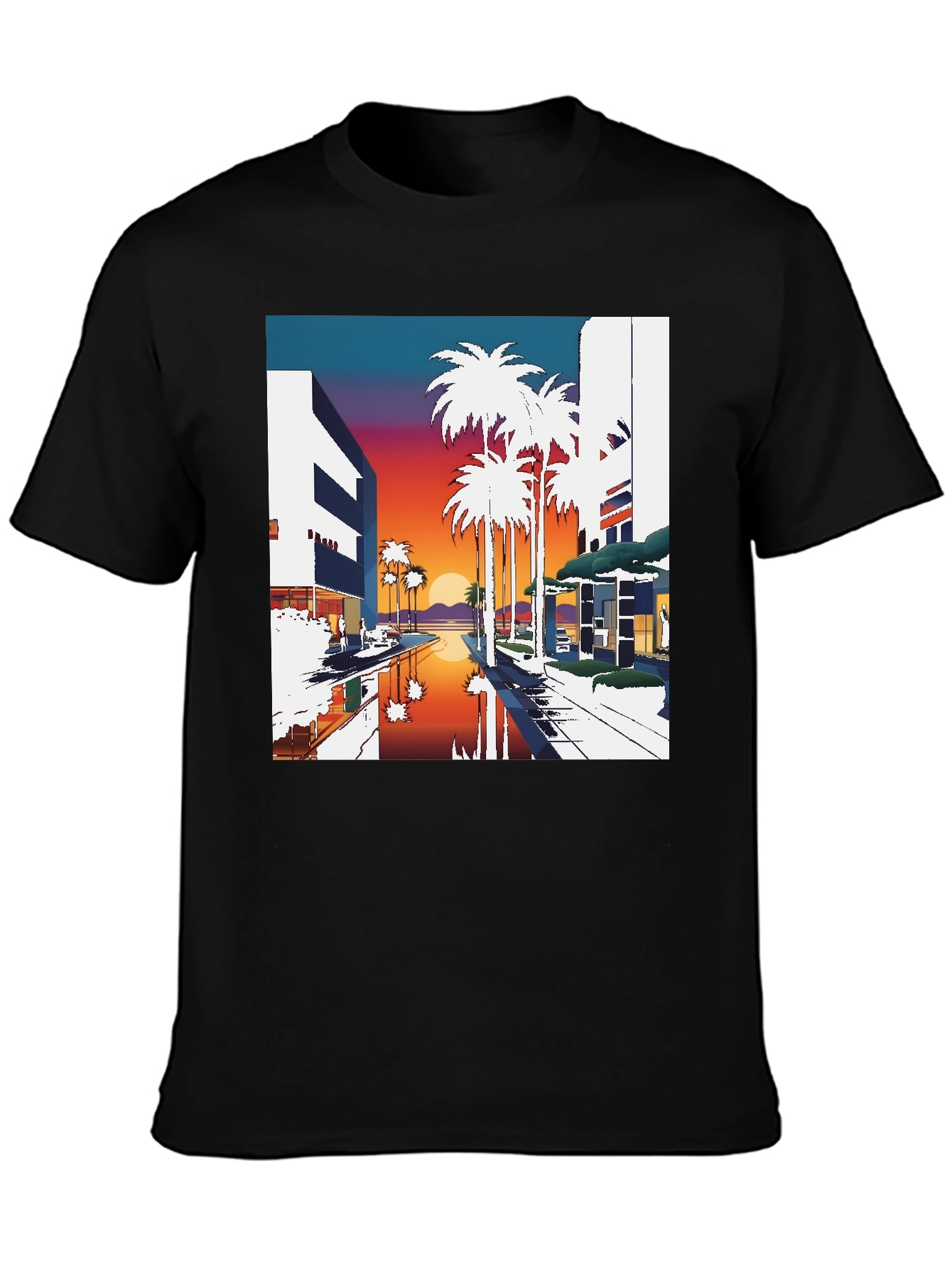 Sunset Palm T-Shirt - Retro Miami Beach Style