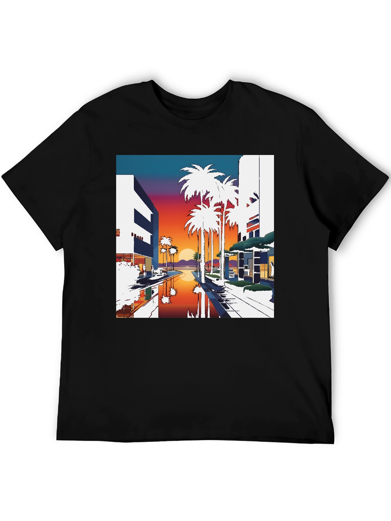 Sunset Palm T-Shirt - Retro Miami Beach Style