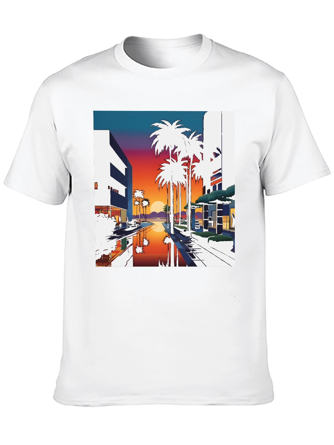 Sunset Palm T-Shirt - Retro Miami Beach Style