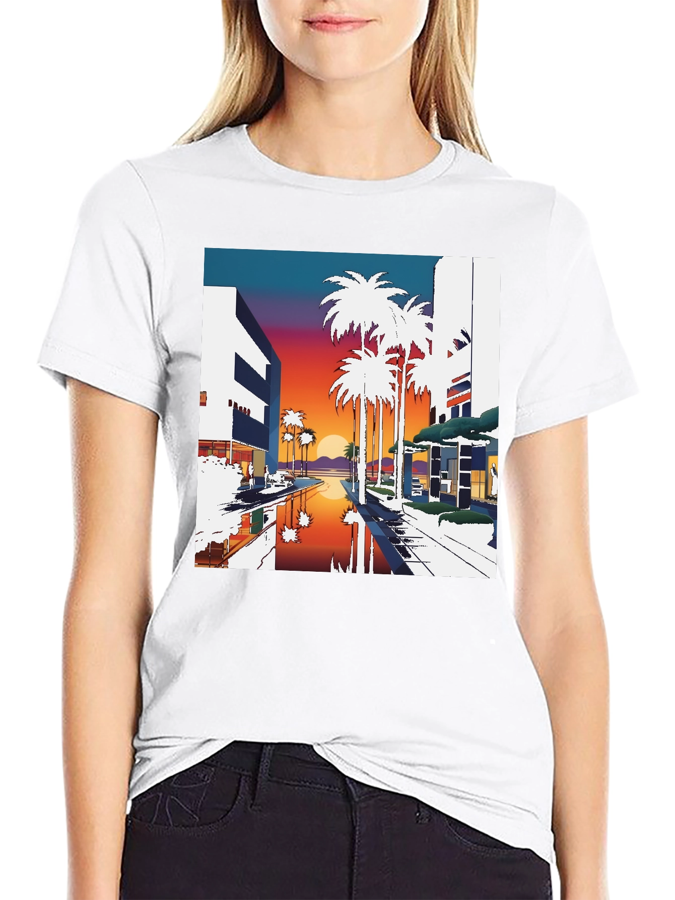 Sunset Palm T-Shirt - Retro Miami Beach Style