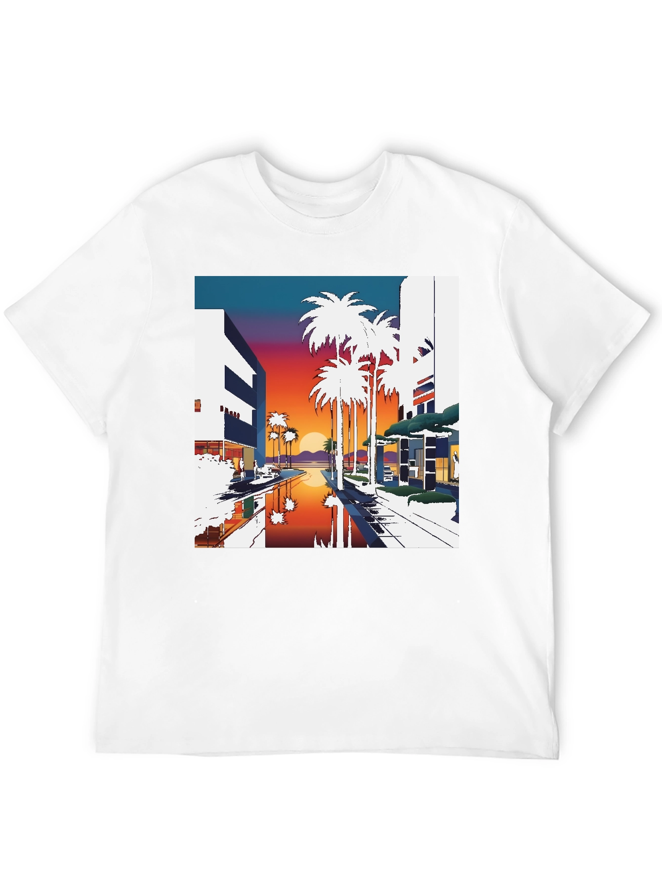 Sunset Palm T-Shirt - Retro Miami Beach Style