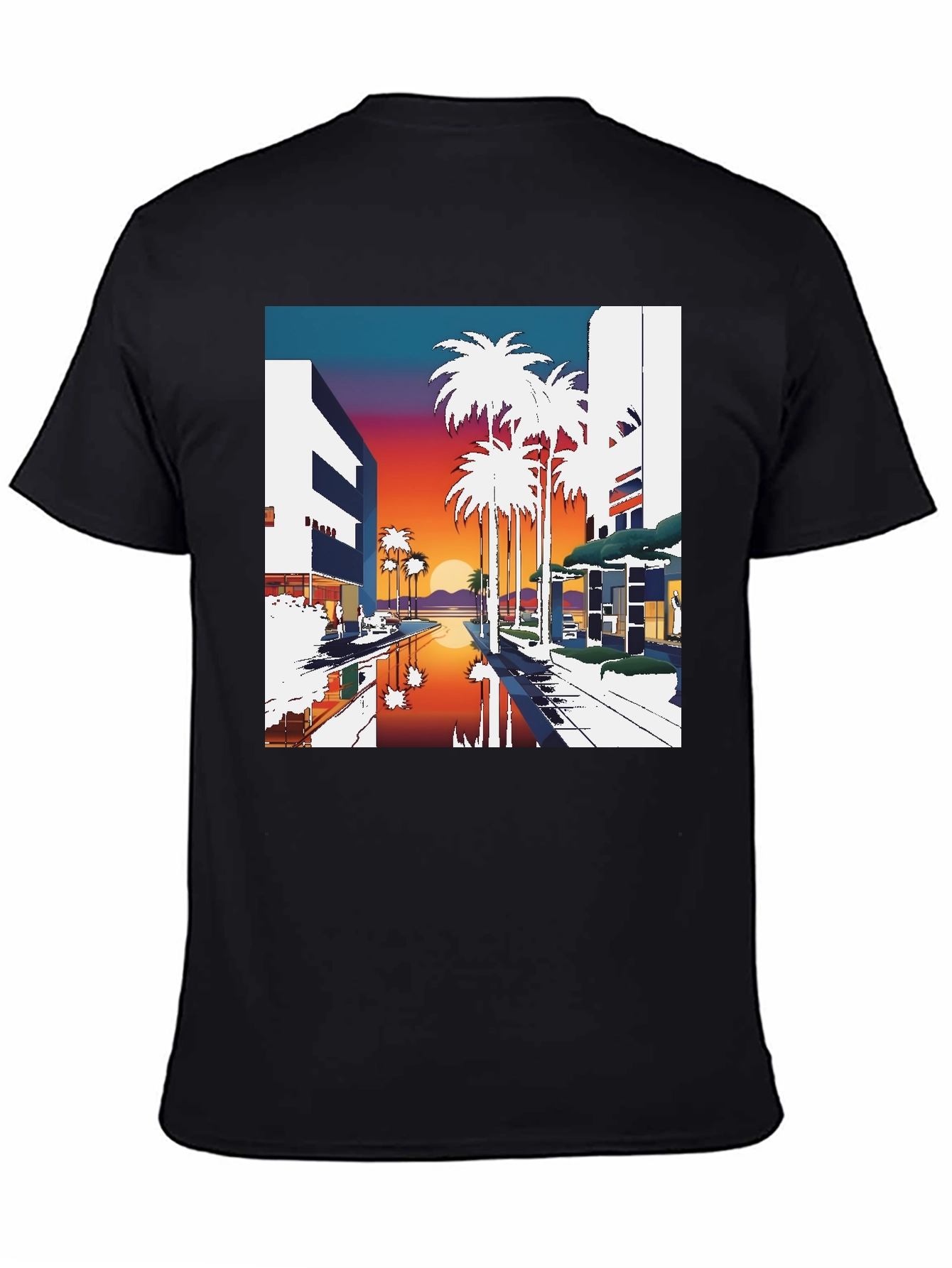 Sunset Palm T-Shirt - Retro Miami Beach Style
