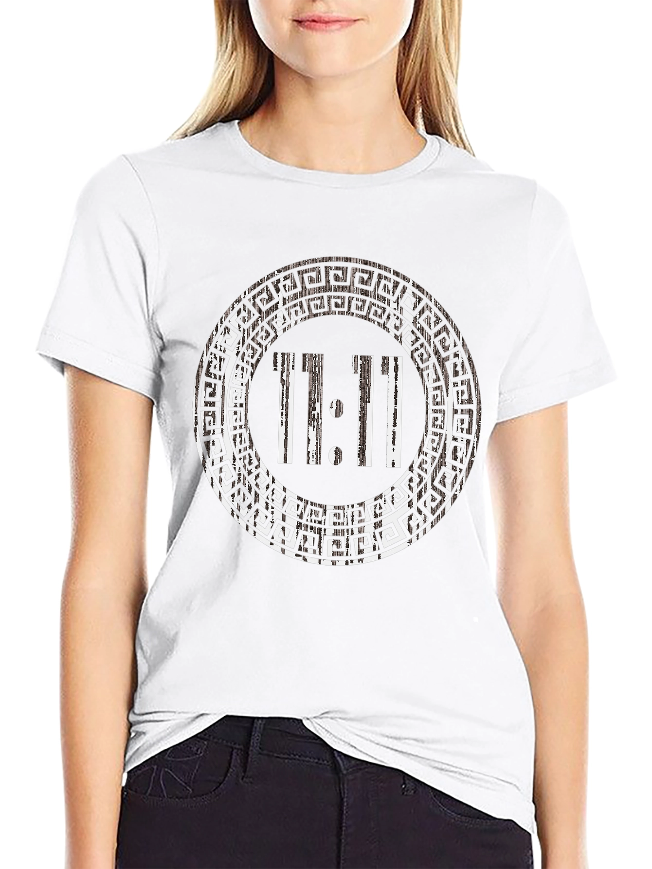 11:11 Greek Key Circle Black T-Shirt