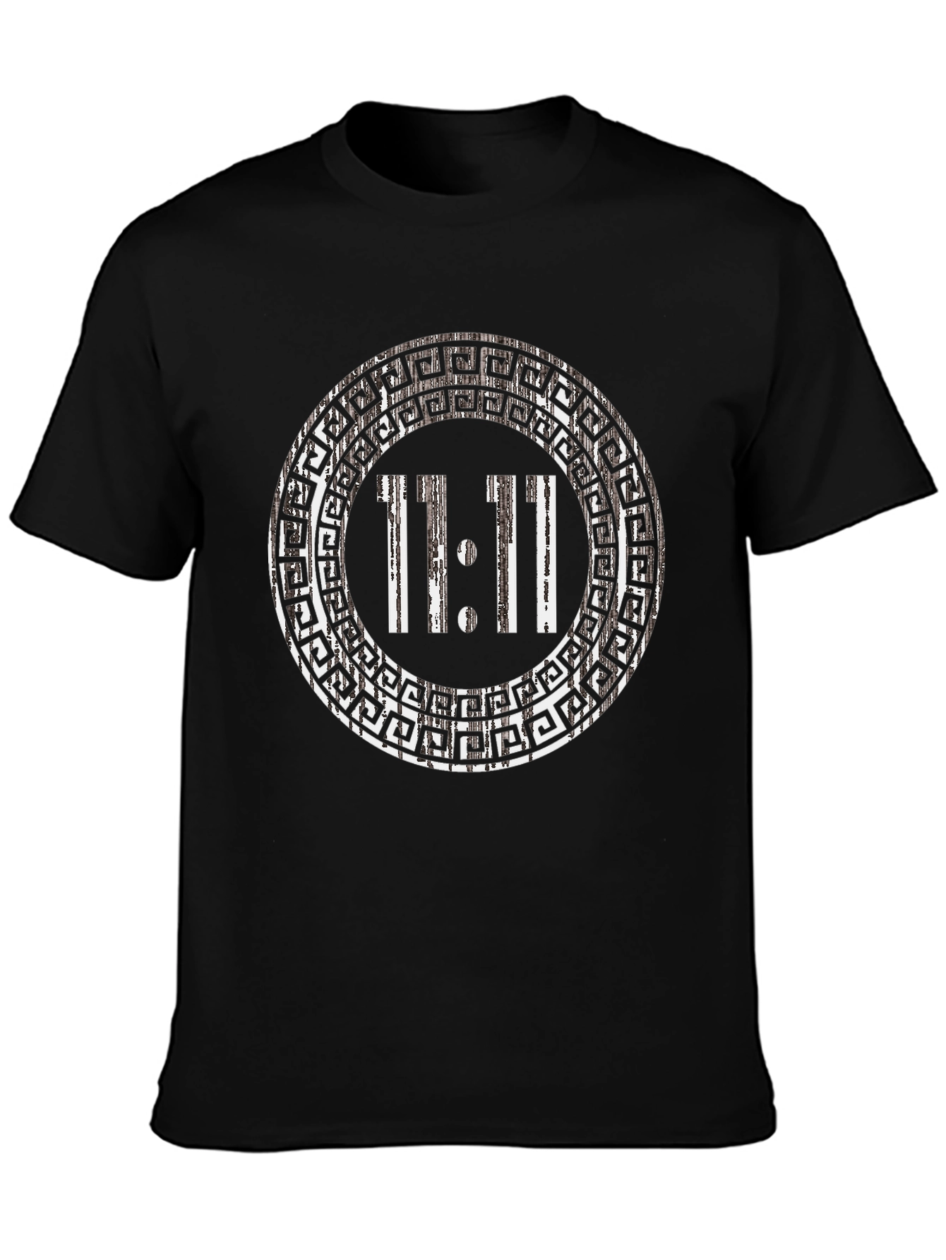 11:11 Greek Key Circle Black T-Shirt