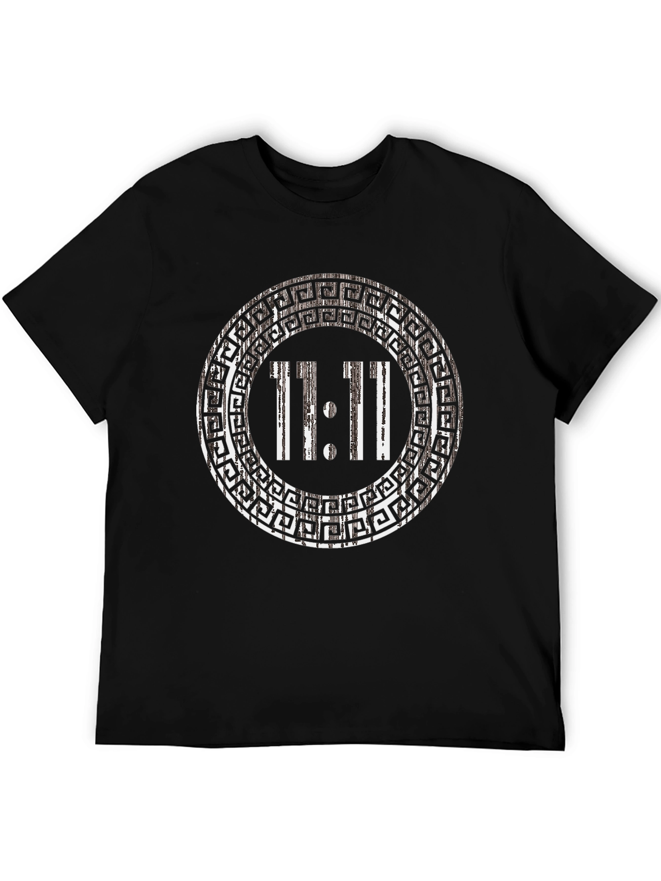 11:11 Greek Key Circle Black T-Shirt
