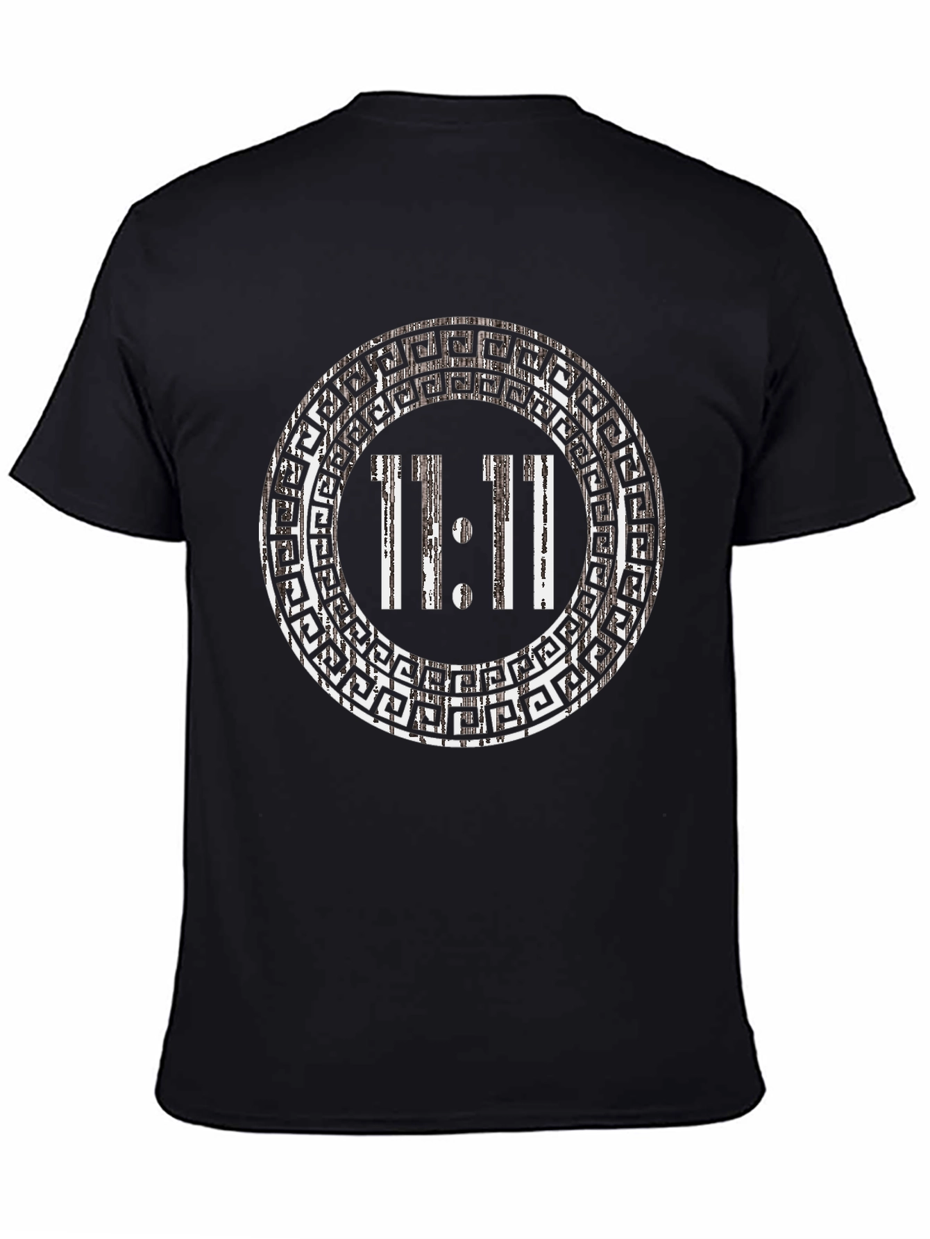 11:11 Greek Key Circle Black T-Shirt