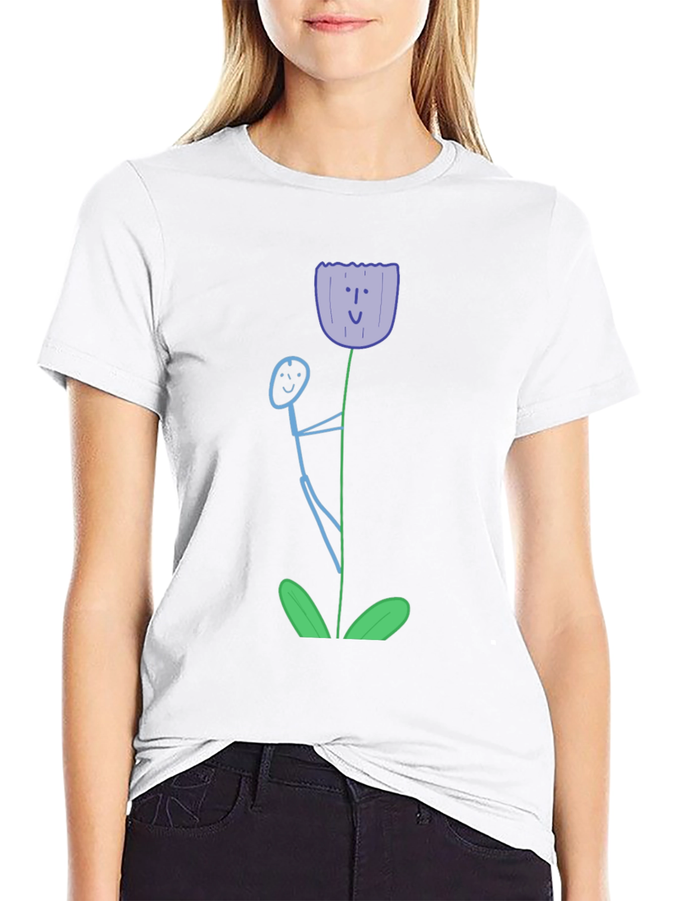 Whimsical Flower Graphic Tee - Black Cotton T-Shirt