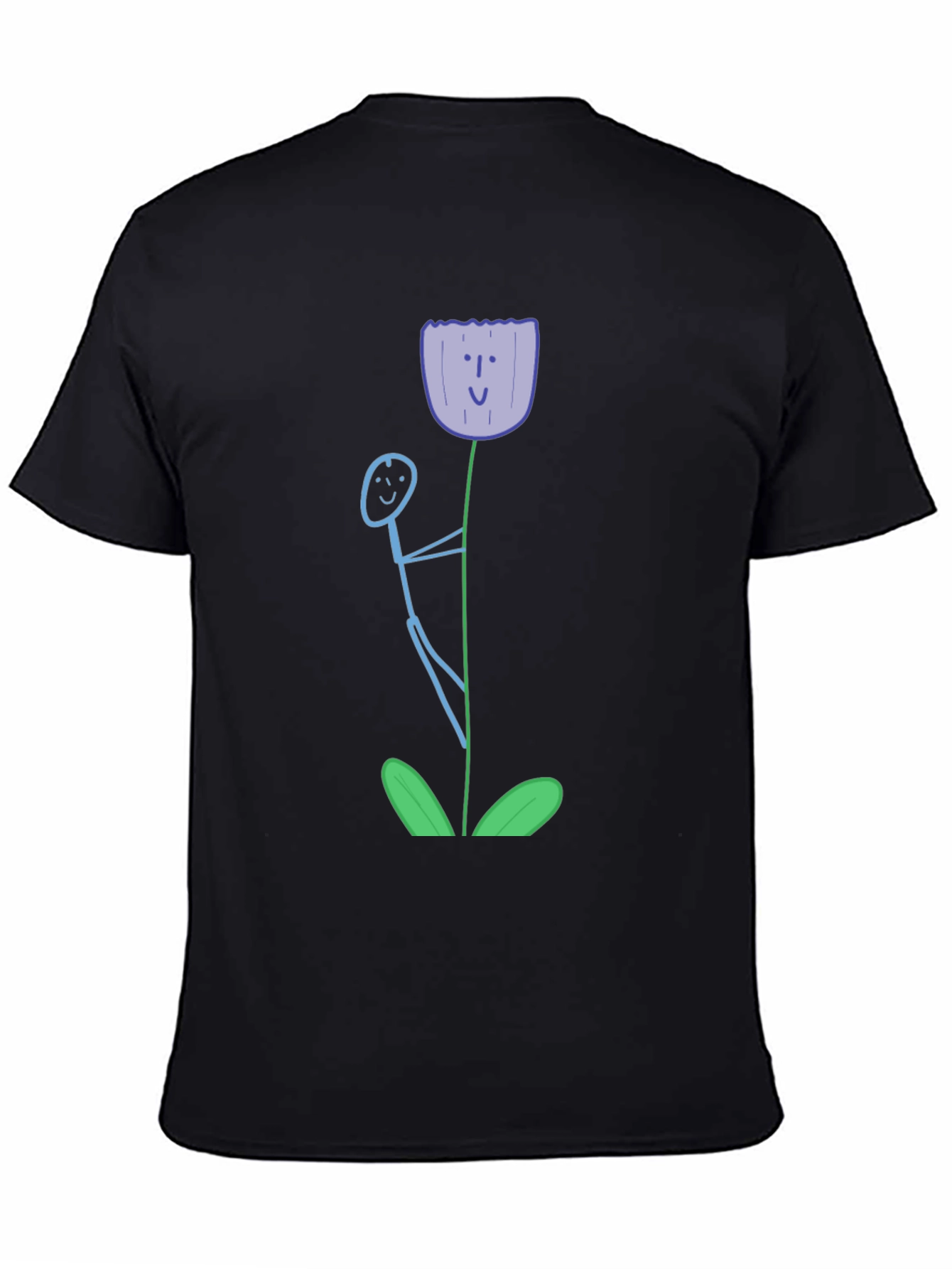 Whimsical Flower Graphic Tee - Black Cotton T-Shirt