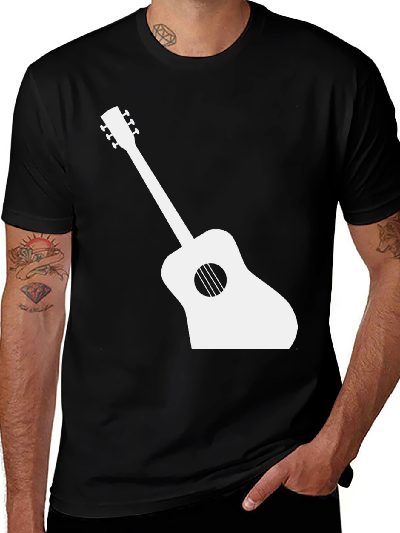 Guitar Graphic Tee - Black Casual T-Shirt