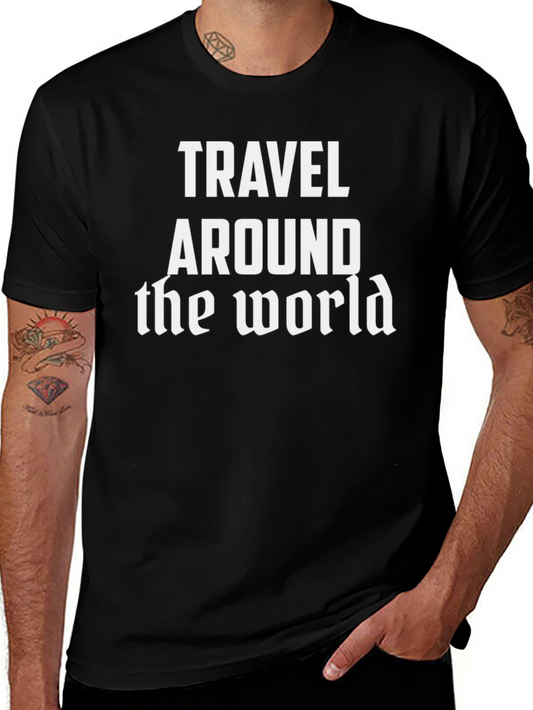 Travel Around the World Graphic Tee - Black Cotton