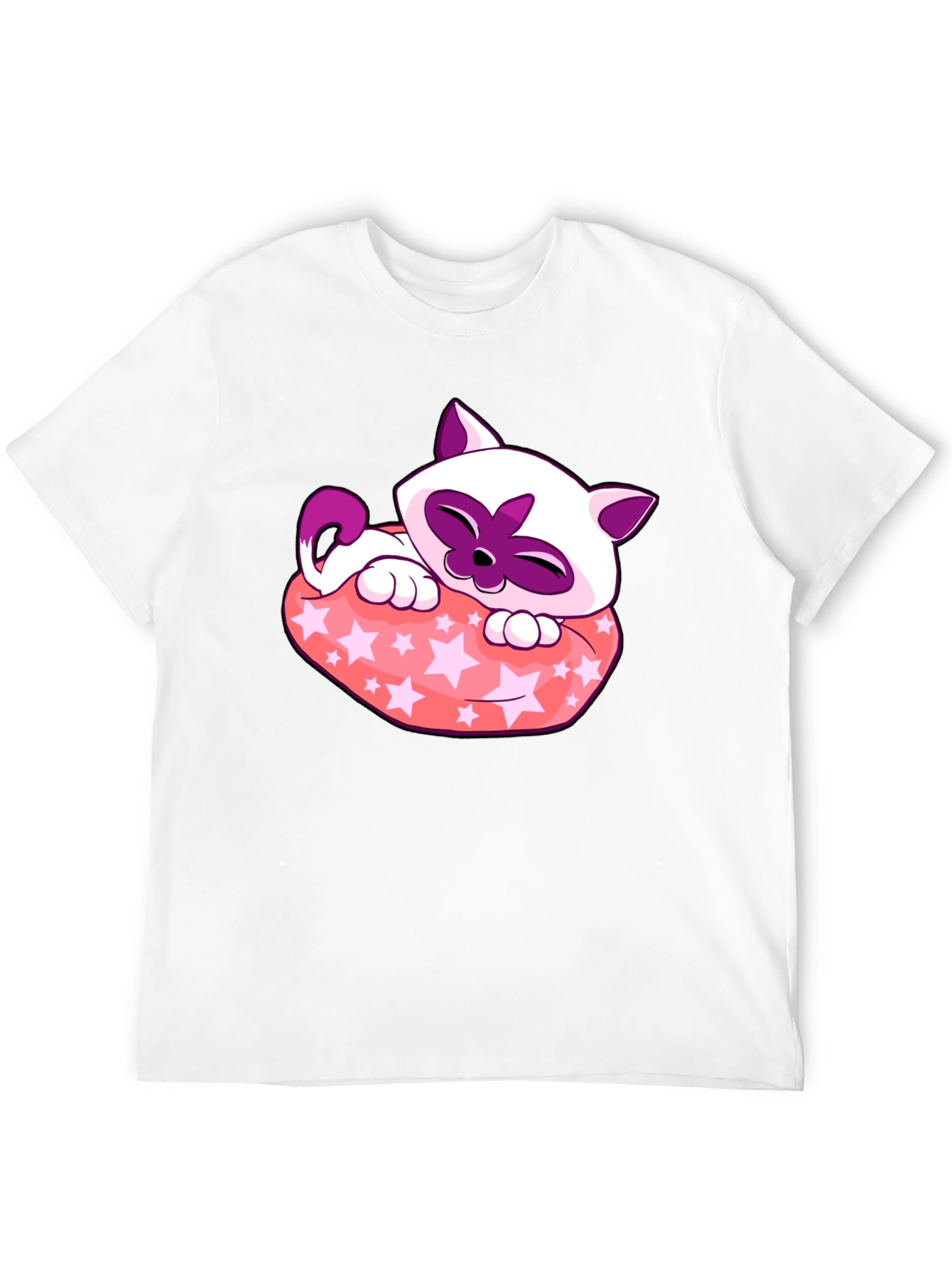 Cute Cartoon Cat Star Pillow Black T-Shirt