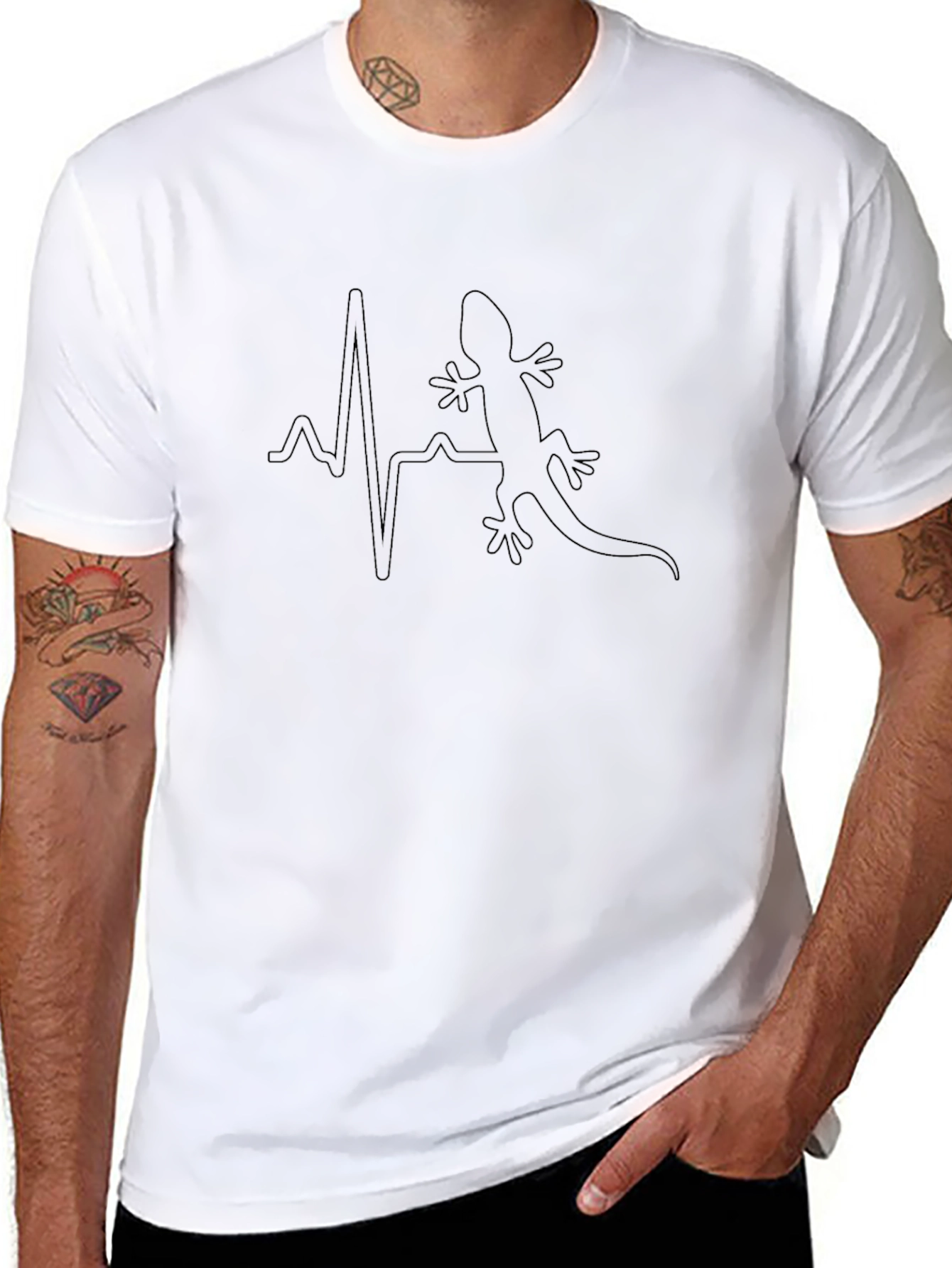 Lizard Heartbeat T-Shirt - Mens Black Graphic Tee