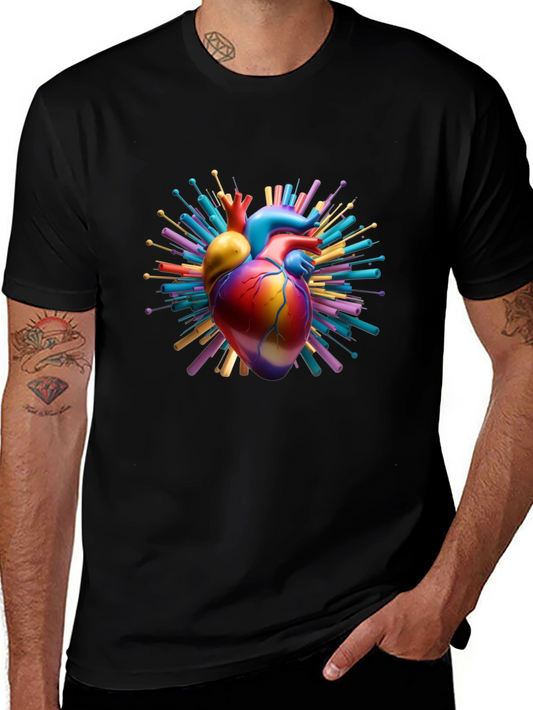 Colorful Heart Graphic Black T-Shirt
