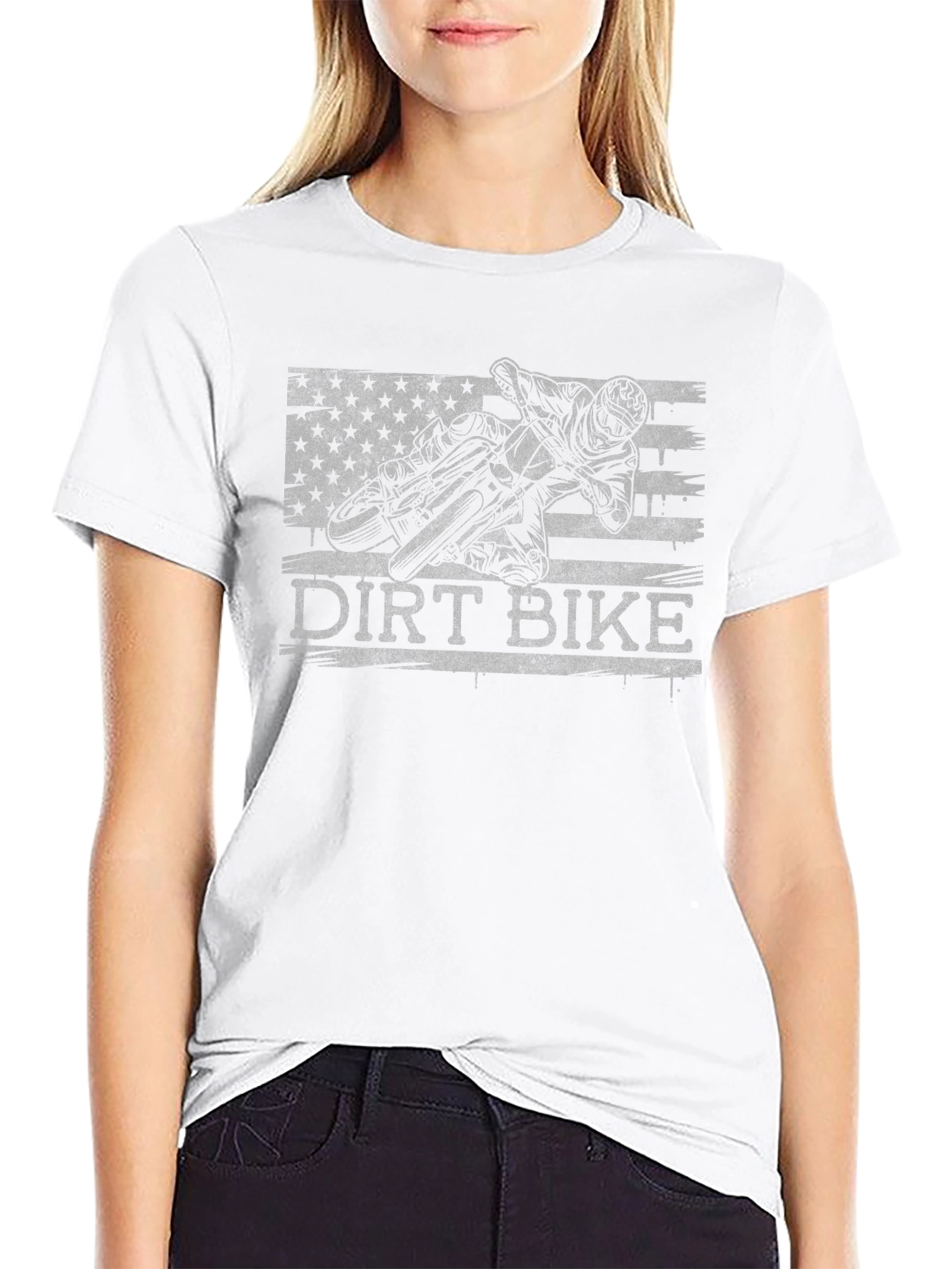 Dirt Bike American Flag Graphic T-Shirt