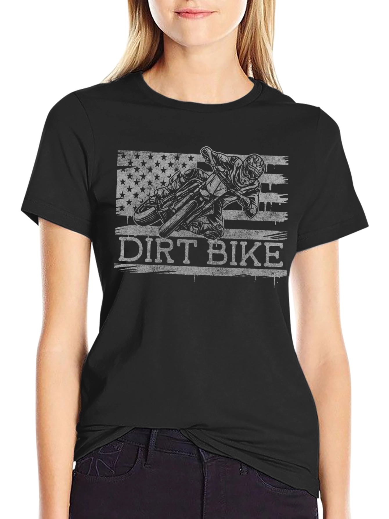 Dirt Bike American Flag Graphic T-Shirt
