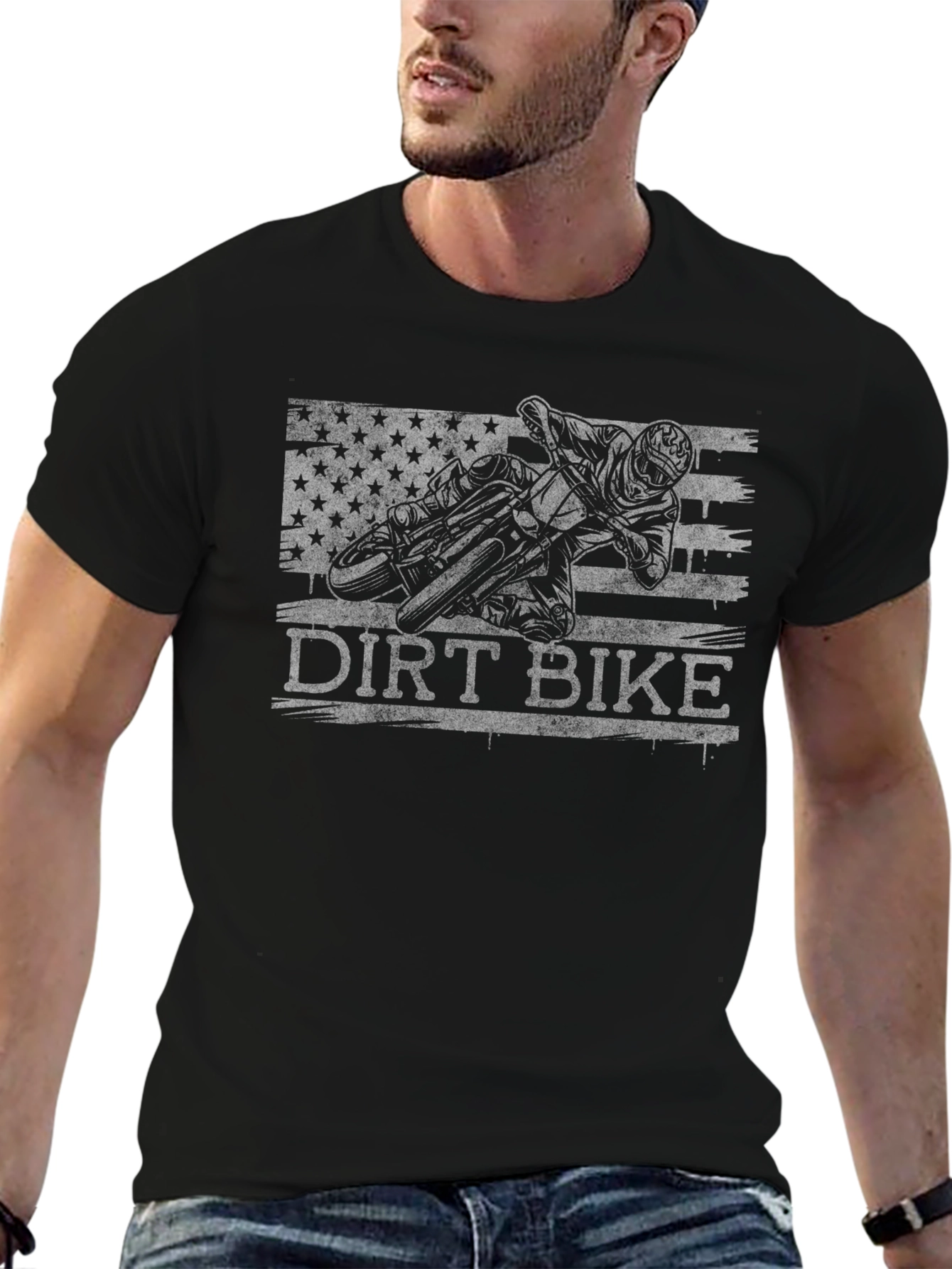 Dirt Bike American Flag Graphic T-Shirt