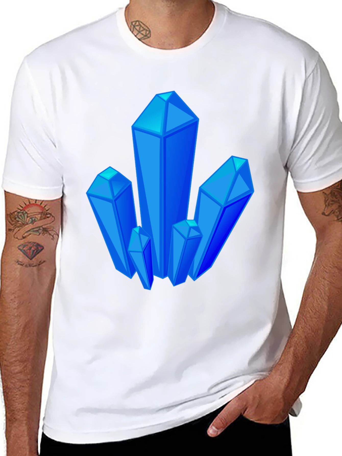 Blue Crystal Graphic Black T-Shirt