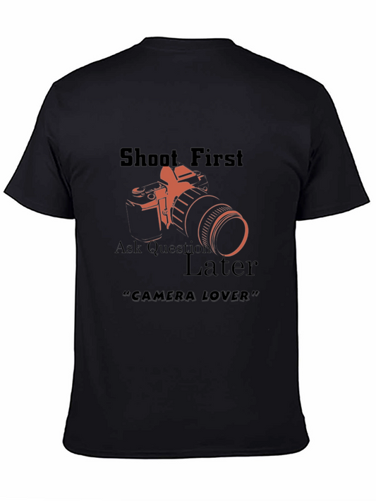 Shoot First Camera Lover Black Graphic T-Shirt