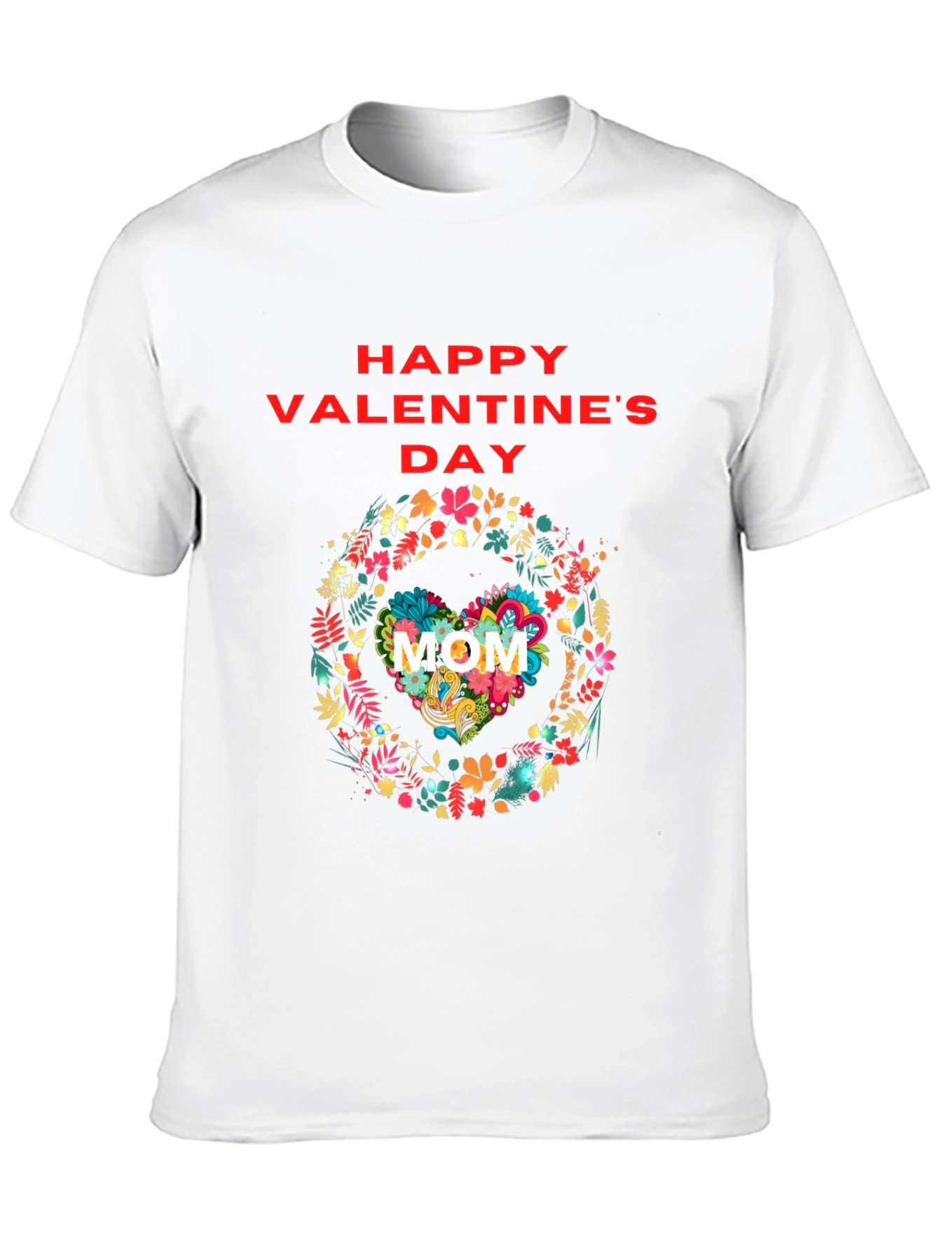 Floral Heart Mom Valentines Day Black T-Shirt