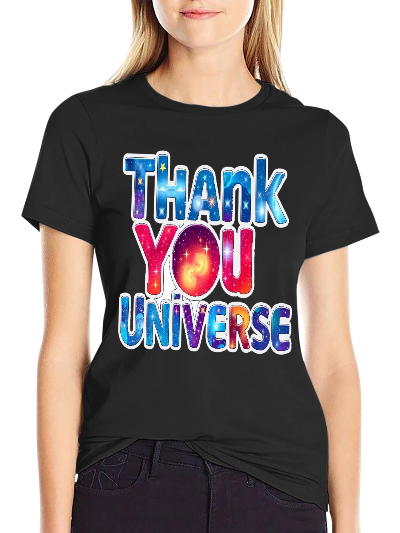 Thank You Universe Graphic Tee - Black Cotton T-Shirt