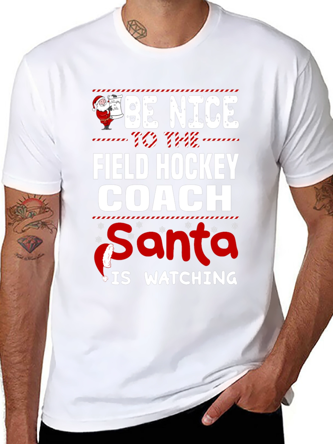 Be Nice to the Field Hockey Coach Santa T-Shirt