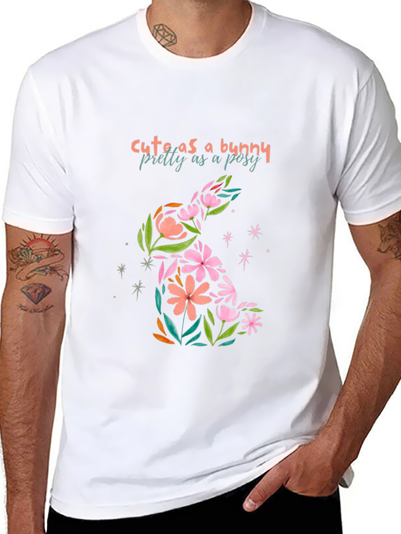 Cute Bunny Floral Graphic T-Shirt