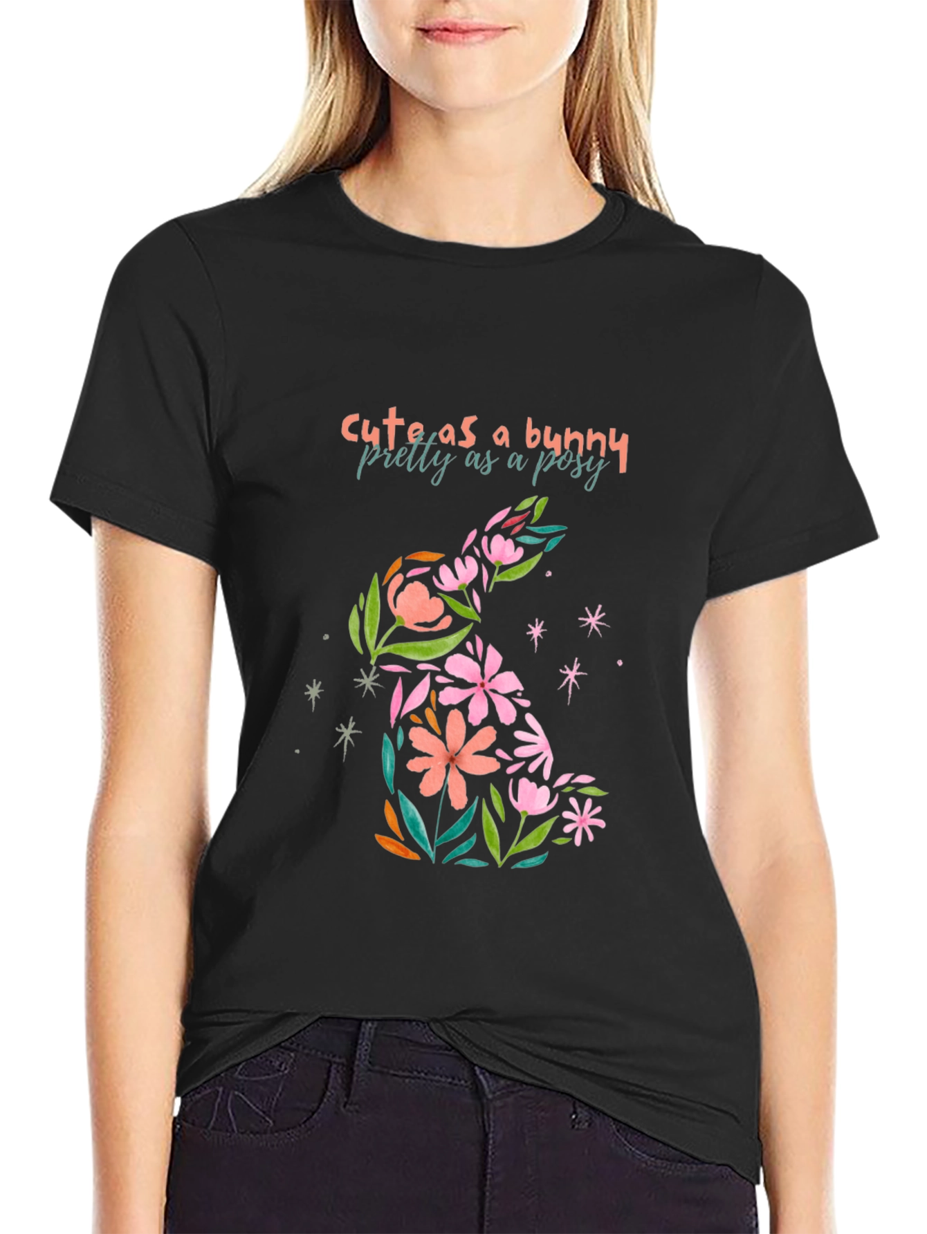 Cute Bunny Floral Graphic T-Shirt
