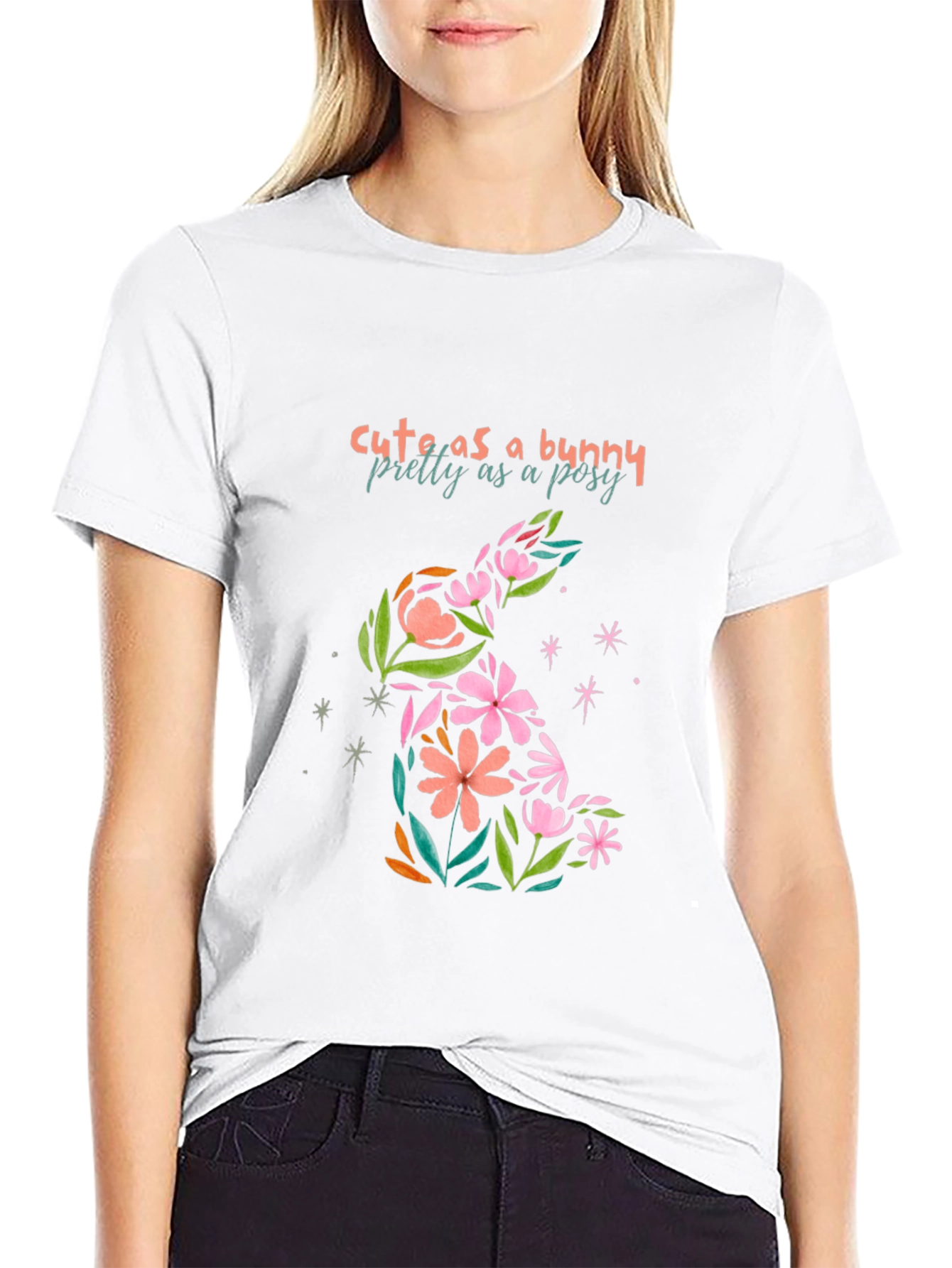 Cute Bunny Floral Graphic T-Shirt