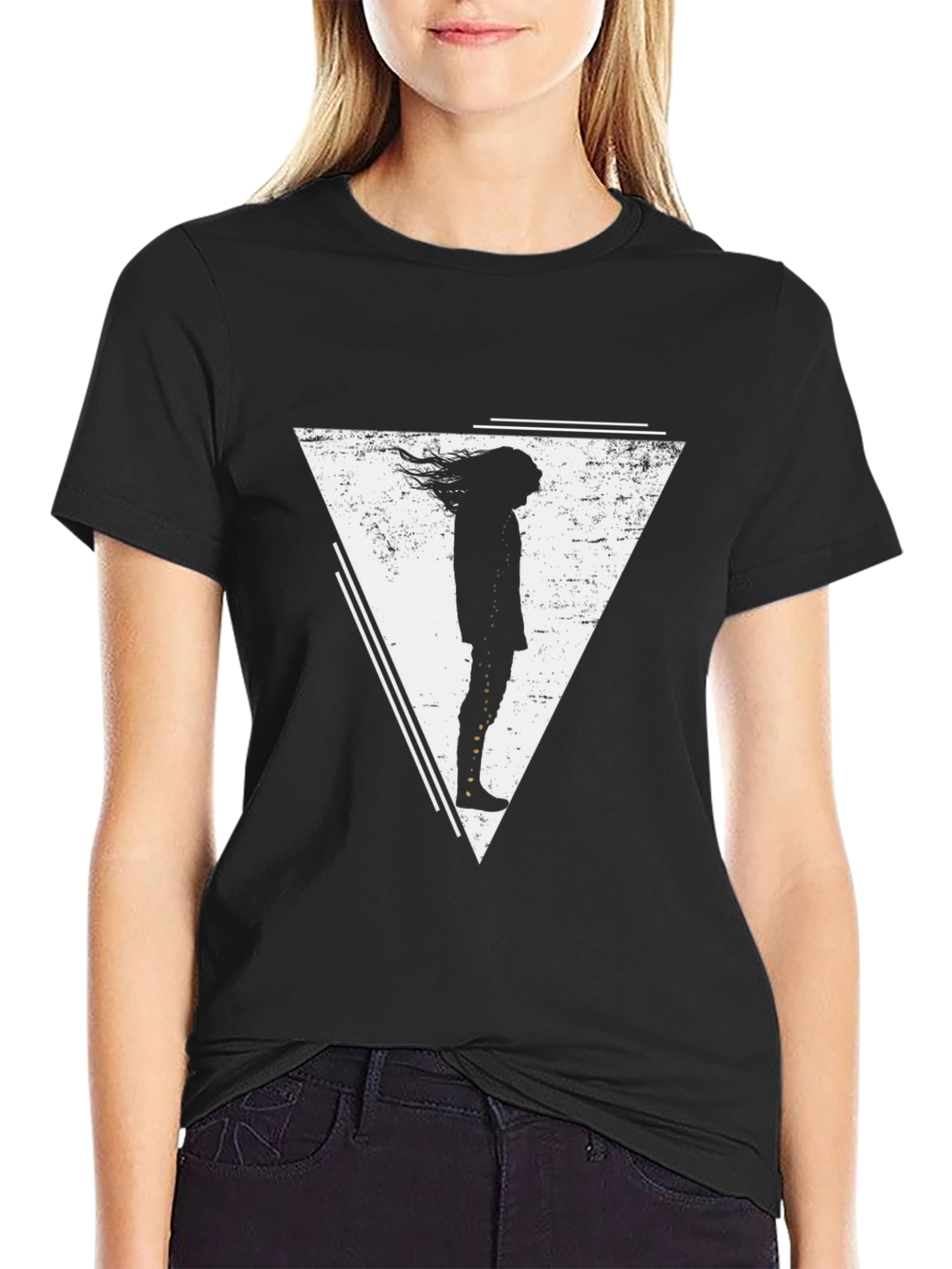 Geometric Silhouette Graphic Tee - Black