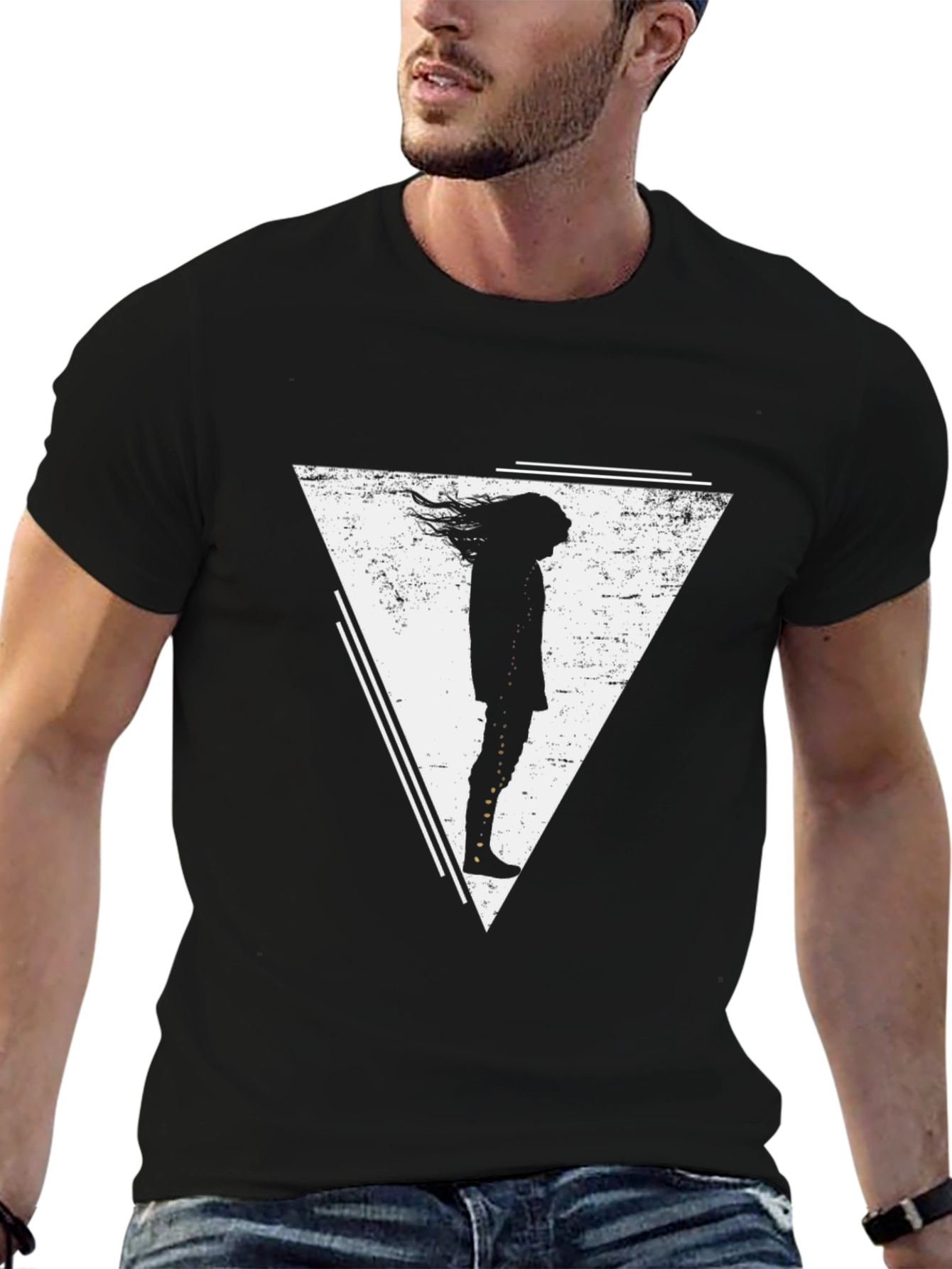 Geometric Silhouette Graphic Tee - Black