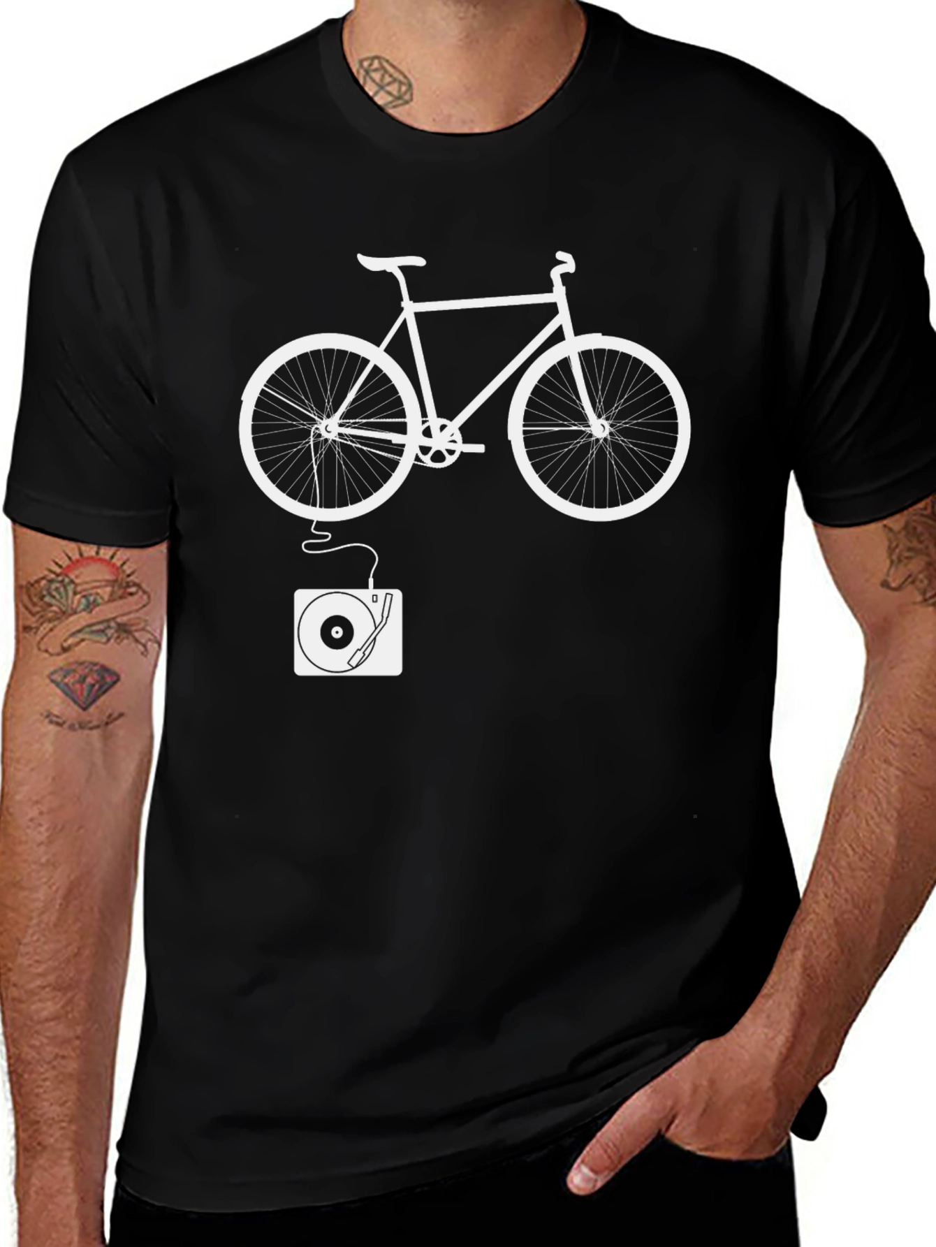 Bike & Vinyl Graphic Tee - Cool Unique Design