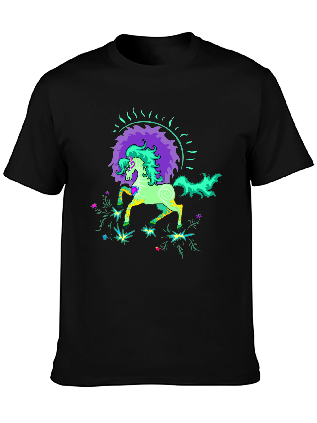 Psychedelic Horse Graphic Tee - Black