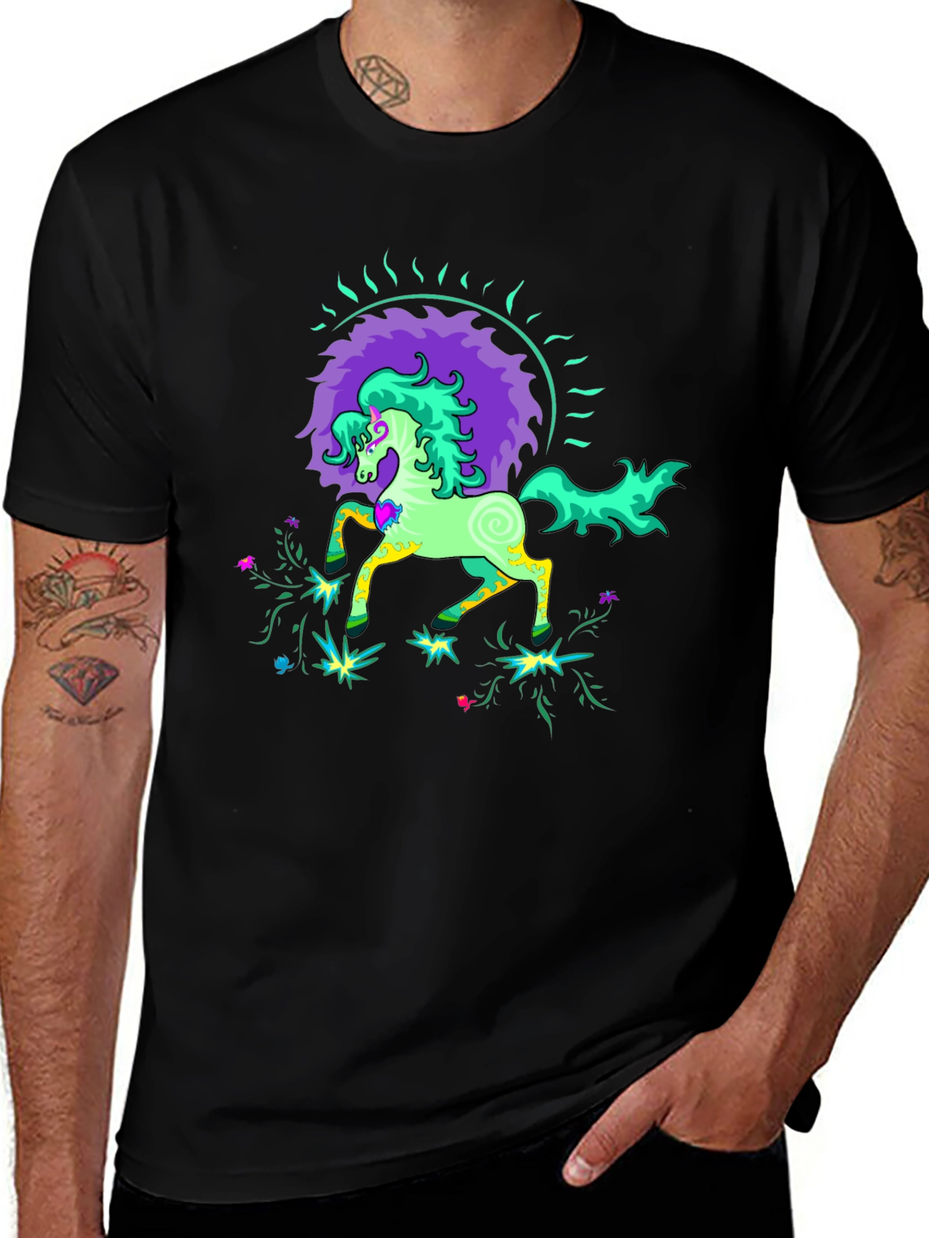 Psychedelic Horse Graphic Tee - Black