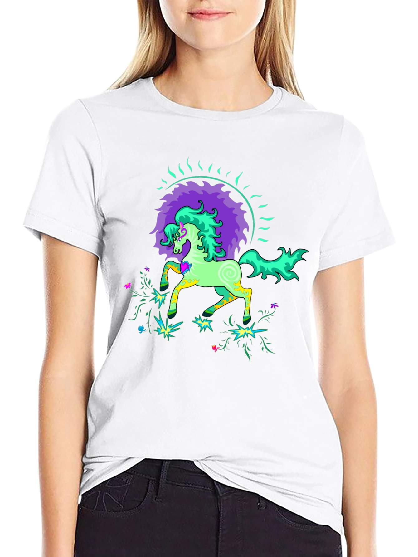 Psychedelic Horse Graphic Tee - Black