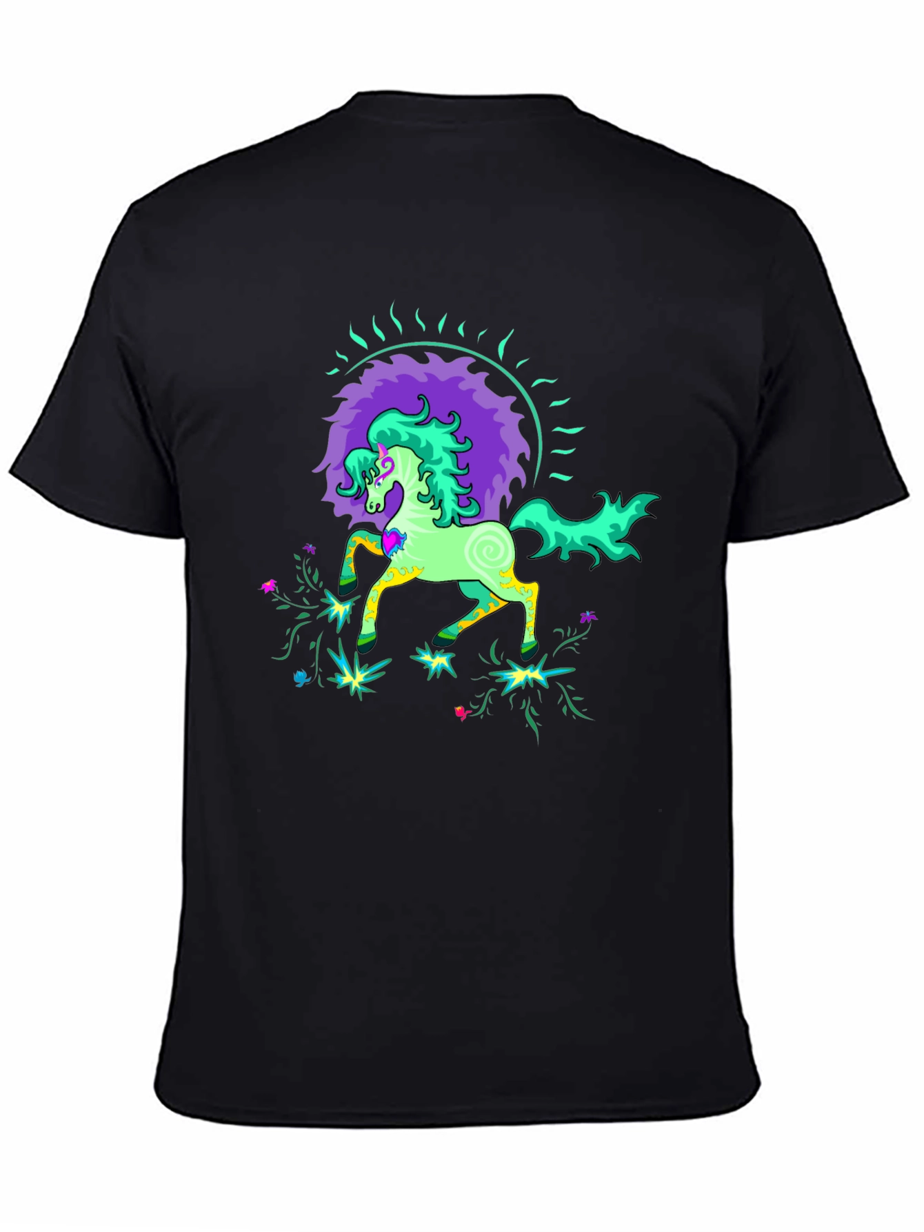 Psychedelic Horse Graphic Tee - Black